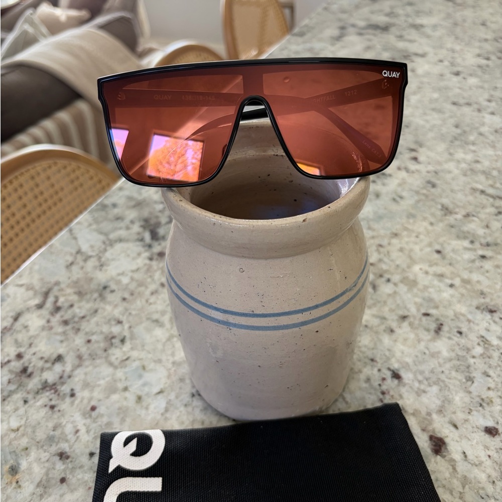 Quay Australia Nightfall Sunglasses in Red Orange Lens with Black Frame